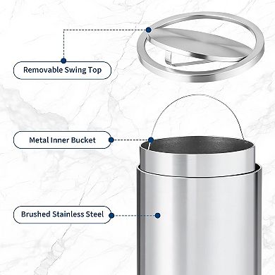 13 Gallon Stainless Steel Trash Can, 50 Liter Kitchen Garbage Can, Silver