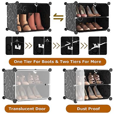 6-Tier 2-Row Shoe Rack, Stackable Plastic Shoe Cabinet with Clear Doors