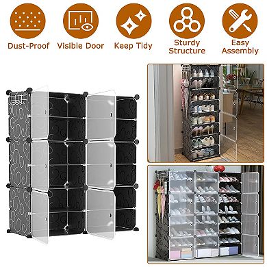 6-Tier 2-Row Shoe Rack, Stackable Plastic Shoe Cabinet with Clear Doors
