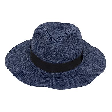 Wide Brim Straw Fedora Sun Hat with Black Band Lightweight Packable Summer Panama Hat