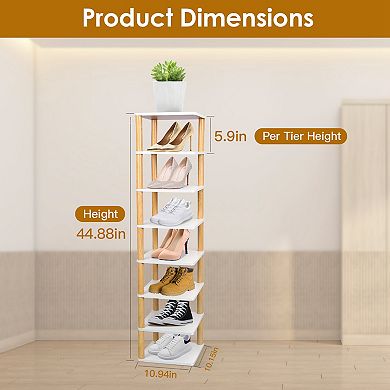 8-Tier Wooden Shoe Rack Vertical Space-Saving Shoe Organizer for Entryway, Hallway & Closet
