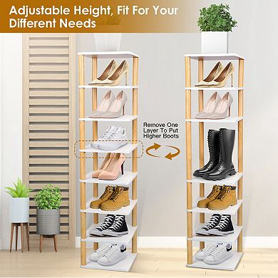 8-Tier Wooden Shoe Rack Vertical Space-Saving Shoe Organizer for Entryway, Hallway & Closet