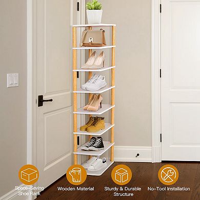 8-Tier Wooden Shoe Rack Vertical Space-Saving Shoe Organizer for Entryway, Hallway & Closet