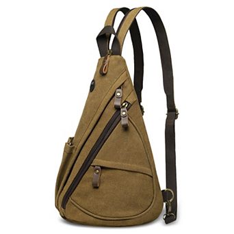 Vintage Canvas Sling Bag with Genuine Leather Zipper, 3 in 1 Crossbody, Backpack, and Chest Bag