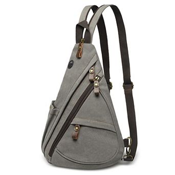 Vintage Canvas Sling Bag with Genuine Leather Zipper, 3 in 1 Crossbody, Backpack, and Chest Bag