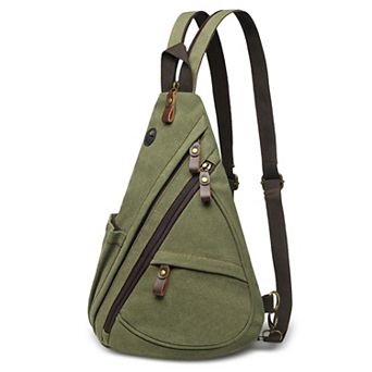 Vintage Canvas Sling Bag with Genuine Leather Zipper, 3 in 1 Crossbody, Backpack, and Chest Bag