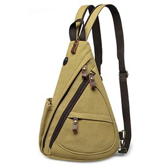 Vintage Canvas Sling Bag with Genuine Leather Zipper, 3 in 1 Crossbody, Backpack, and Chest Bag