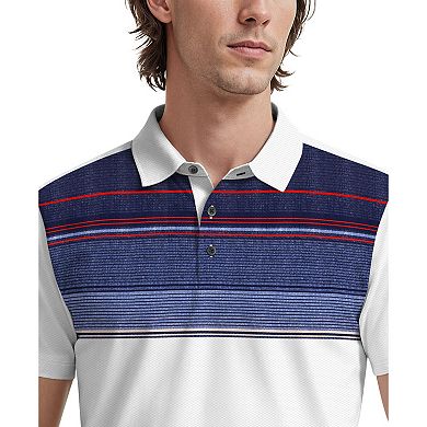 Men's Grand Slam Ombre Textured Stripe Print Short Sleeve Golf Polo Shirt