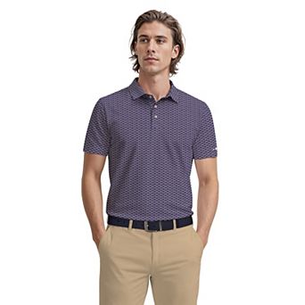 Men's Grand Slam Ombre Textured Stripe Print Short Sleeve Golf Polo Shirt