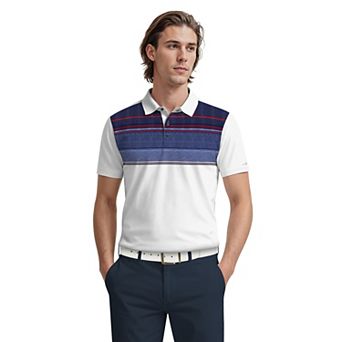 Men's Grand Slam Ombre Textured Stripe Print Short Sleeve Golf Polo Shirt