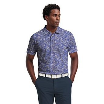 Men's Grand Slam Ombre Textured Stripe Print Short Sleeve Golf Polo Shirt