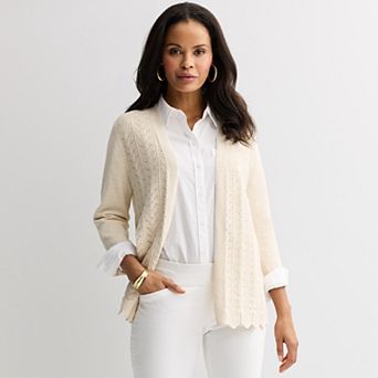 Petite Croft & Barrow® Chevron Open Front Cardigan