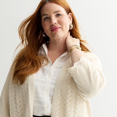 Plus Size Croft & Barrow® Chevron Open Front Cardigan