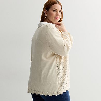 Plus Size Croft & Barrow® Chevron Open Front Cardigan