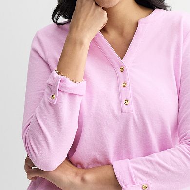 Women's Croft & Barrow® Long Sleeve Split Neck Henley