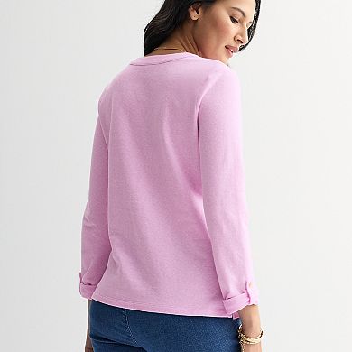 Women's Croft & Barrow® Long Sleeve Split Neck Henley