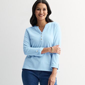 Women's Croft & Barrow® Long Sleeve Split Neck Henley