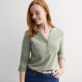 Women's Croft & Barrow® Long Sleeve Split Neck Henley