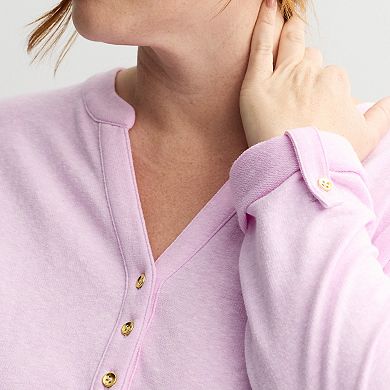 Plus Size Croft & Barrow® Long Sleeve Split Neck Henley