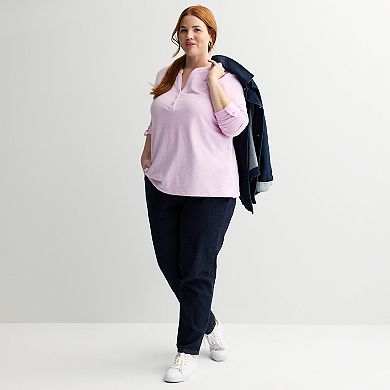 Plus Size Croft & Barrow® Long Sleeve Split Neck Henley
