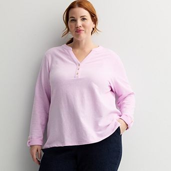 Plus Size Croft & Barrow® Long Sleeve Split Neck Henley