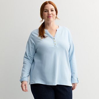 Plus Size Croft & Barrow® Long Sleeve Split Neck Henley