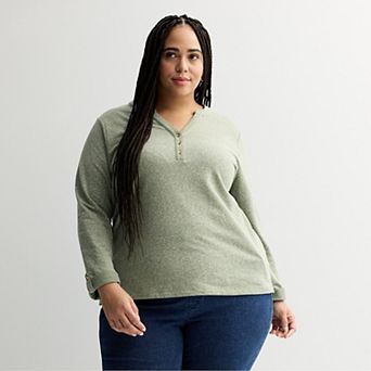 Plus Size Croft & Barrow® Long Sleeve Split Neck Henley