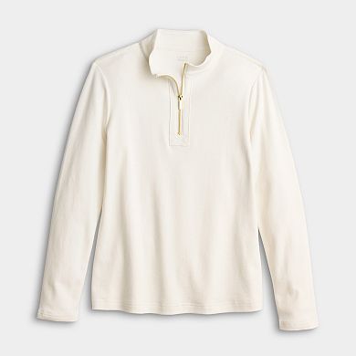 Women's Croft & Barrow® Quarter Zip Stand Collar Pullover