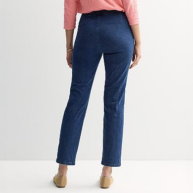Petite Croft & Barrow® Straight Leg Denim Pull-On Pants