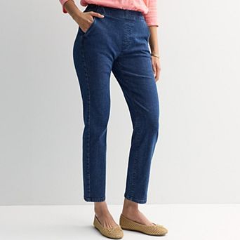 Petite Croft & Barrow® Straight Leg Denim Pull-On Pants