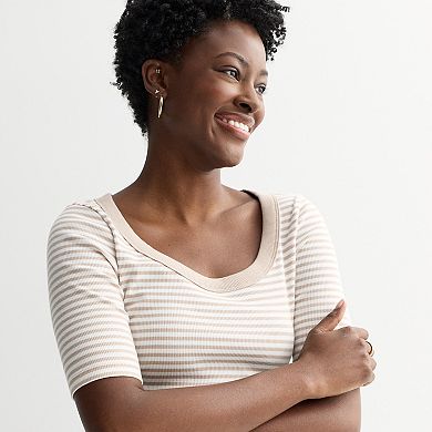 Women's Sonoma Goods For Life® Scoopneck Ribbed Elbow Sleeve Tee