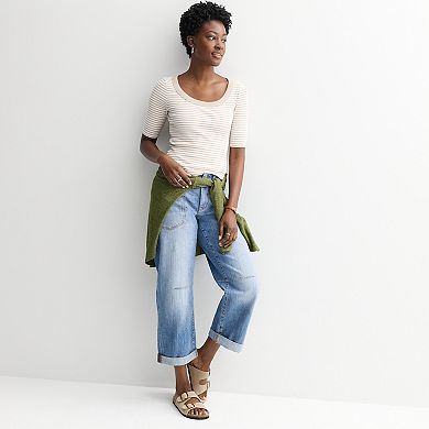 Women's Sonoma Goods For Life® Scoopneck Ribbed Elbow Sleeve Tee