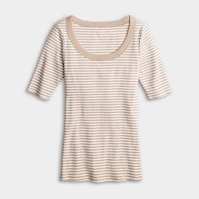 Women's Sonoma Goods For Life® Scoopneck Ribbed Elbow Sleeve Tee