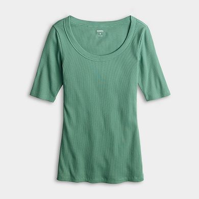 Women's Sonoma Goods For Life® Scoopneck Ribbed Elbow Sleeve Tee