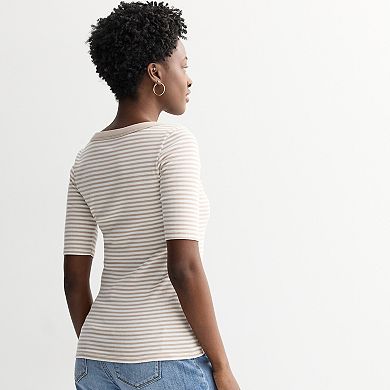 Women's Sonoma Goods For Life® Scoopneck Ribbed Elbow Sleeve Tee