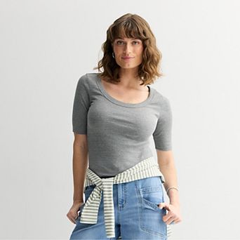 Women's Sonoma Goods For Life® Scoopneck Ribbed Elbow Sleeve Tee