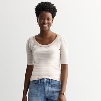Women's Sonoma Goods For Life® Scoopneck Ribbed Elbow Sleeve Tee