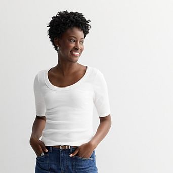 Women's Sonoma Goods For Life® Scoopneck Ribbed Elbow Sleeve Tee