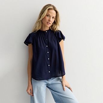 Petite Sonoma Goods For Life® Feminine Button Front Popover Top