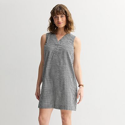 black white shift dress Lisa Marie Fernandez Check Tweed Shift Minidress in Black White Tweed