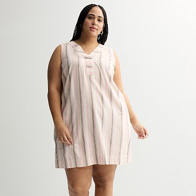 plus size casual shift dresses Plus Size Sonoma Goods For Life Everyday Shift Dress, Women's, Size: 1XL, Neutral Team Stripe