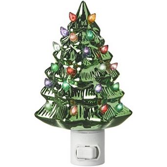 Raz Imports Vintage Style Metallic Green Christmas Tree Night Light 5.75 Inch