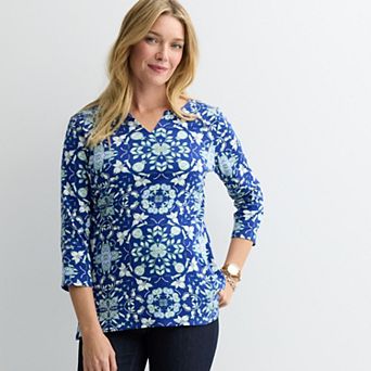 Women’s Croft & Barrow® Three Quarter Sleeve Splitneck Top