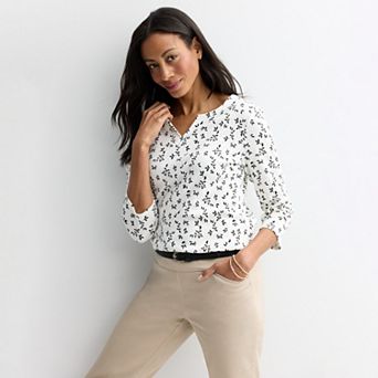 Women’s Croft & Barrow® Three Quarter Sleeve Splitneck Top