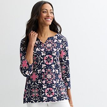 Women’s Croft & Barrow® Three Quarter Sleeve Splitneck Top