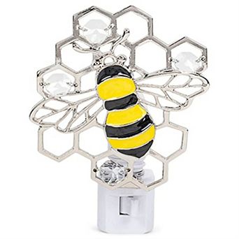 Ganz Black and Yellow Bee with Crystals and Honeycomb Zinc Plug In Night Light 3.75 inch