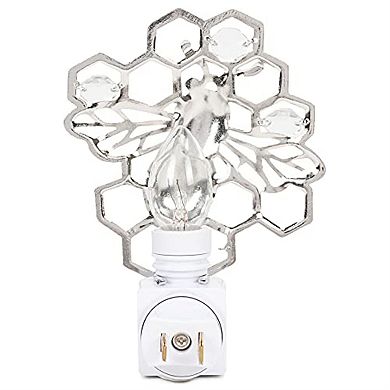 Ganz Black and Yellow Bee with Crystals and Honeycomb Zinc Plug In Night Light 3.75 inch
