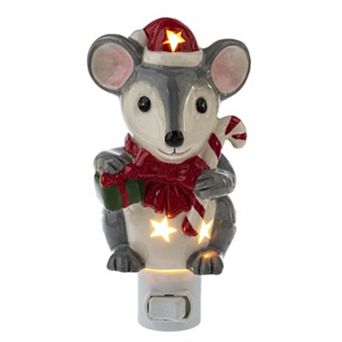 Ganz Christmas Mouse with Cut out Stars Ceramic Plug in Night Light 6 Inch