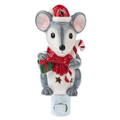 Ganz Christmas Mouse with Cut out Stars Ceramic Plug in Night Light 6 Inch
