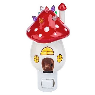Ganz Christmas Red Toad Stool Mushroom House Ceramic Plug in Night Light 5 Inch